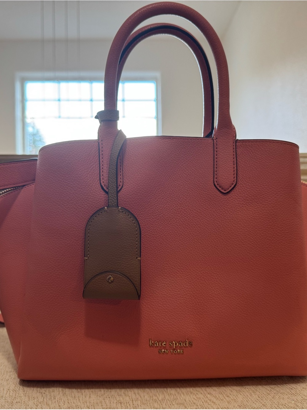 kate spade Coral-Peach Leather Satchel with Top Handles
